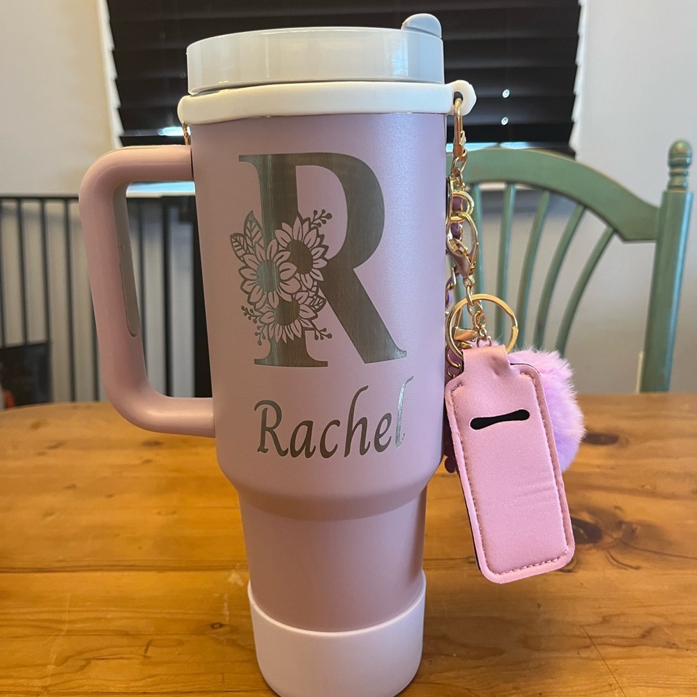Pink Personalized Travel Mug with Keychain